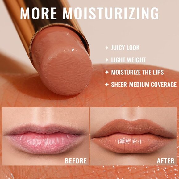 🆕  Nude Peach Lipstick Moisture Tinted Lip Balm Coverage Vegan Cruelty-Free - Picture 5 of 10